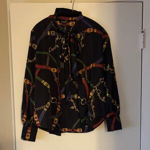 Ralph Lauren Black Blouse with Gold and Red Accents
